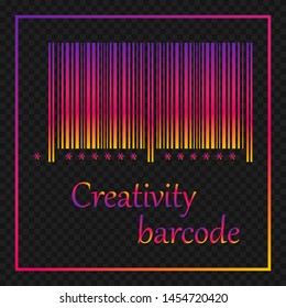 Barcode with color gradient and text creative. Vector illustration on black transparent background.