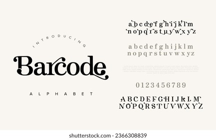 Barcode creative modern urban alphabet font. Digital abstract moslem, futuristic, fashion, sport, minimal technology typography. Simple numeric vector illustration