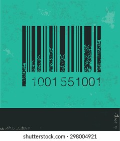 Barcode design on green background,grunge vector