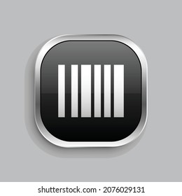 diseño de icono de relleno de código de barras. Estilo botón brillante rectángulo redondeado aislado en fondo gris. Ilustración del vector