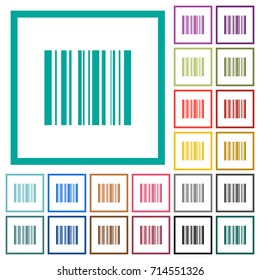 Barcode flat color icons with quadrant frames on white background