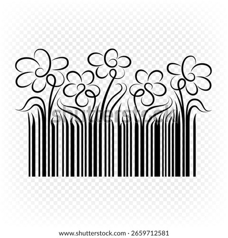 Barcode with flowers design. Vector illustration isolated on transparent background.