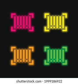 Barcode four color glowing neon vector icon
