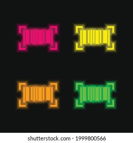 Barcode four color glowing neon vector icon