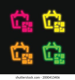 Barcode four color glowing neon vector icon