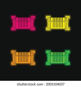 Barcode four color glowing neon vector icon