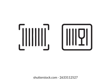 Iconos de código de barras y etiquetas frágiles en Vector de estilo de contorno