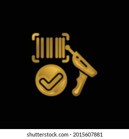 Icono metálico de código de barras chapado en oro o vector de logotipo