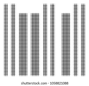 Barcode halftone vector icon. Illustration style is dotted iconic Barcode symbol on a white background. Halftone matrix is circle blots.