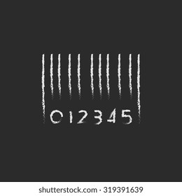 Mano de código de barras dibujada en tiza sobre un icono blanco vectorial de pizarra aislado en un fondo negro.