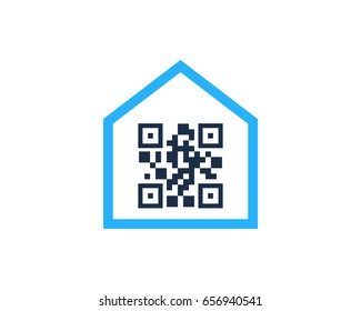 Barcode House Icon Logo Design Element