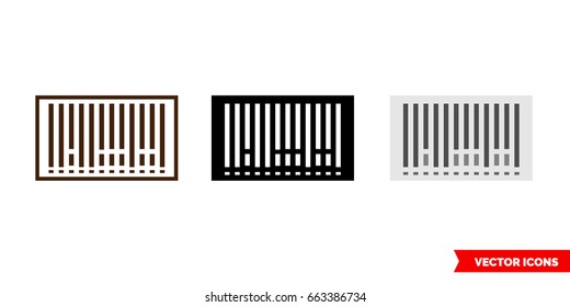 Barcode icon of 3 types: color, black and white, outline. Isolated vector sign symbol.