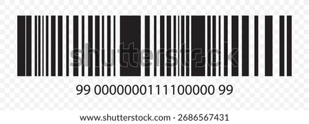 Barcode Icon. Almost black barcode for scanning to check product prices Isolated on transparent background. EPS 10.