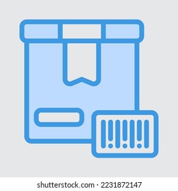 Icono de código de barras en azul sobre logística, uso para presentación de aplicaciones móviles del sitio web