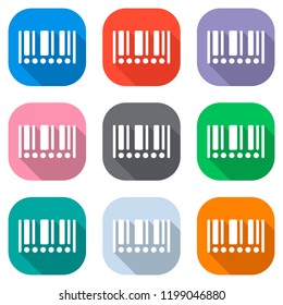 Barcode icon. Circles instead of numbers. Set of white icons on colored squares for applications. Seamless and pattern for poster