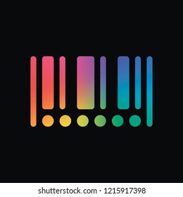 Barcode icon. Circles instead of numbers. Rainbow color and dark background