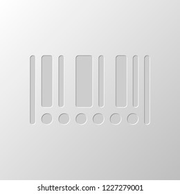 Barcode icon. Circles instead of numbers. Paper design. Cutted symbol. Pitted style