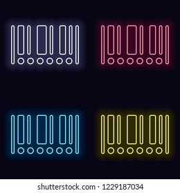Barcode icon. Circles instead of numbers. Set of neon sign. Casino style on dark background.