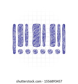 Barcode icon. Circles instead of numbers. Hand drawn sketched picture with scribble fill. Blue ink. Doodle on white background