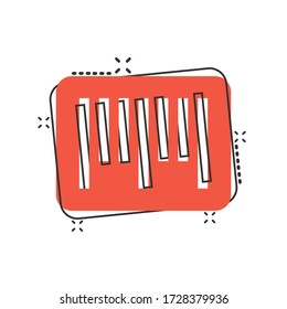 Barcode icon in comic style. Product distribution cartoon vector illustration on white isolated background. Bar code splash effect business concept.