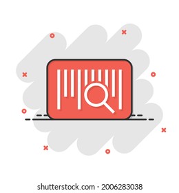 Barcode icon in comic style. Product distribution cartoon vector illustration on white isolated background. Bar code splash effect business concept.