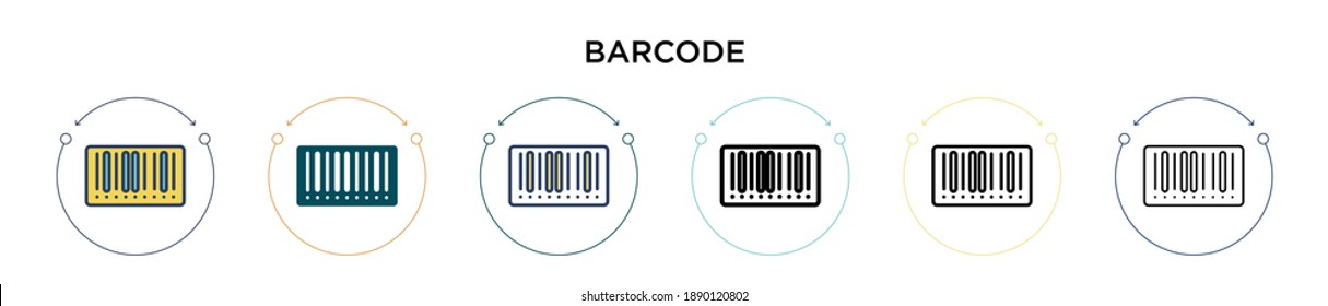 Barcode icon in filled, thin line, outline and stroke style. Vector illustration of two colored and black barcode vector icons designs can be used for mobile, ui, web
