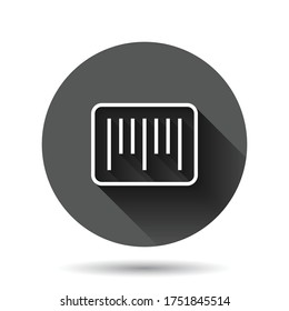 Barcode icon in flat style. Product distribution vector illustration on black round background with long shadow effect. Bar code circle button business concept.