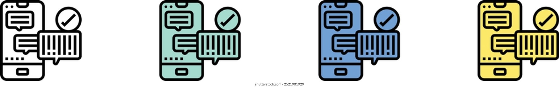 Strichcodesymbol. Kontur, Design im grünen, blauen und gelben Stil einzeln auf weißem Hintergrund