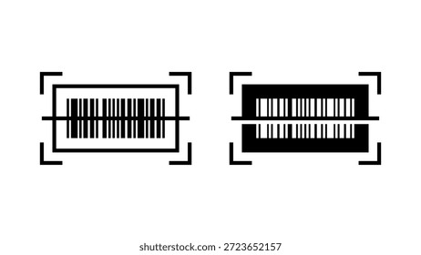 Strichcode-Symbolsatz. Ein minimalistisches Design mit einem Barcode-Scan-Symbol, das sich ideal für die Darstellung von Produktinformationen, Datenabruf oder Scantechnologiekonzepten eignet.