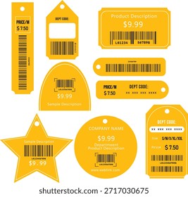 Barcode Icon and Tag Design Collection on Yellow Packaging Sticker with Price and Product Description