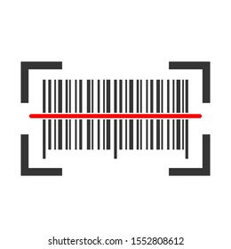 Barcode icon - vector. Barcode icon in flat style. Vector barcode icon with red laser beam.