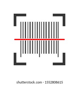 Barcode icon - vector. Barcode icon in flat style. Vector barcode icon with red laser beam.