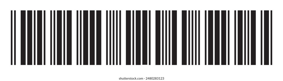  Strichcode-Symbol Symbol für Barcode-Vektorgrafik. Einfacher gefälschter Strichcode. Strichcode für Webdesign. Symbol für Barcode-Produktverteilung. Vektorillustration isoliert auf weißem Hintergrund.