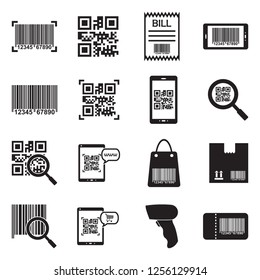 Barcode Icons. Black Flat Design. Vector Illustration. 