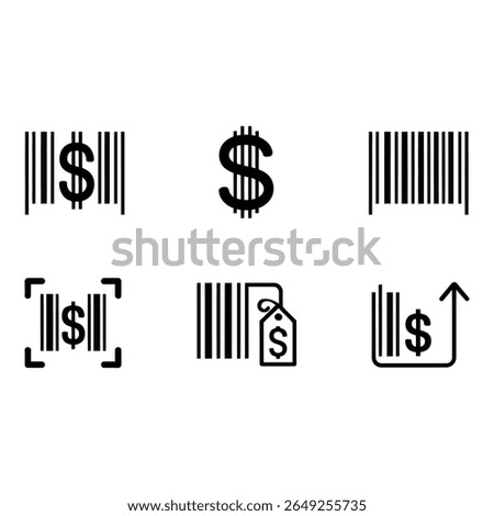 Barcode Icons Dollar Sign Price Tag Scan Sales Growth Modern Minimalist Style
