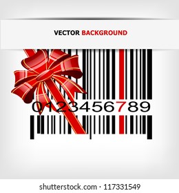 Barcode image with red strip and bow - vector illustration