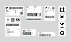 Vorlage Für Die Barcode-Kennzeichnung   Set Ladungssymbole, Fragile, Recycling, Aufkleber