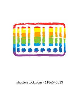 Barcode label icon. Circles instead of numbers. Drawing sign with LGBT style, seven colors of rainbow (red, orange, yellow, green, blue, indigo, violet