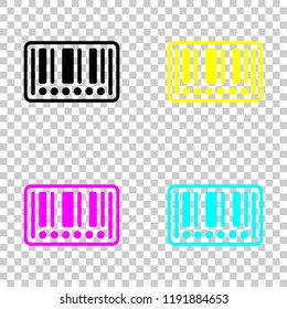 Barcode label icon. Circles instead of numbers. Colored set of cmyk icons on transparent background