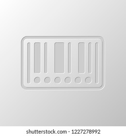 Barcode label icon. Circles instead of numbers. Paper design. Cutted symbol. Pitted style