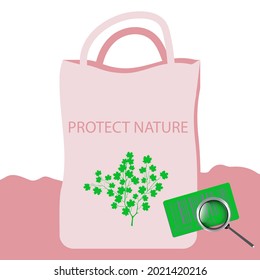 Barcode label, magnifier, cotton bag, eco-fabric. Eco-friendly tote bag. Reusable shopping bag. Say no to plastic.