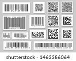 Barcode labels. Code stripes sticker, digital bar label and retail pricing bars labeling stickers. Industrial barcodes, customers qr code. Isolated symbols vector set