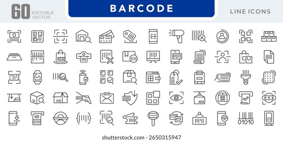 Barcode line icon set. register, barcode, tracking, tag, price, read, code, payment, QR Code, password. security system, scanner vector outline icon set. UI thin line icon pack.
