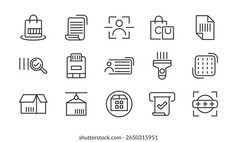 Barcode line icon set. register, barcode, tracking, tag, price, read, code, payment, QR Code, password. security system, scanner vector outline icon set. Ui thin line icon pack.