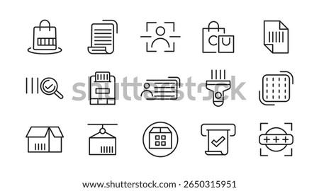 Barcode line icon set. register, barcode, tracking, tag, price, read, code, payment, QR Code, password. security system, scanner vector outline icon set. Ui thin line icon pack.