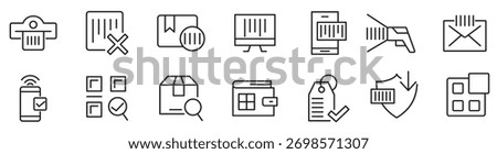 Barcode line icon set. register, barcode, tracking, tag, price, read, code, payment, Qr Code, password. security system, scanner line icon set. Ui thin line icon pack.
