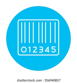 Barcode line icon for web, mobile and infographics. Vector white icon on the light blue circle isolated on white background.
