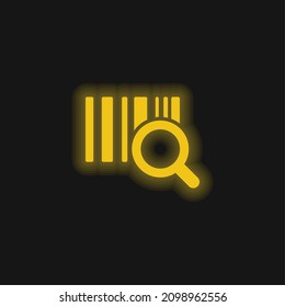 Barcode With A Magnifier Business Symbol yellow glowing neon icon