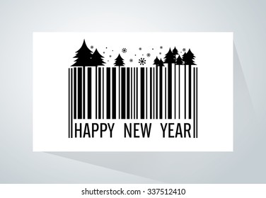 Barcode merge with Christmas theme and wording "Happy New Year" on white paper . This illustration meaning to new product, Christmas Sale, marketing and other same this.