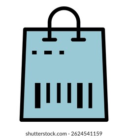 Barcode on the bag icon. Outline barcode on the bag vector icon color flat isolated